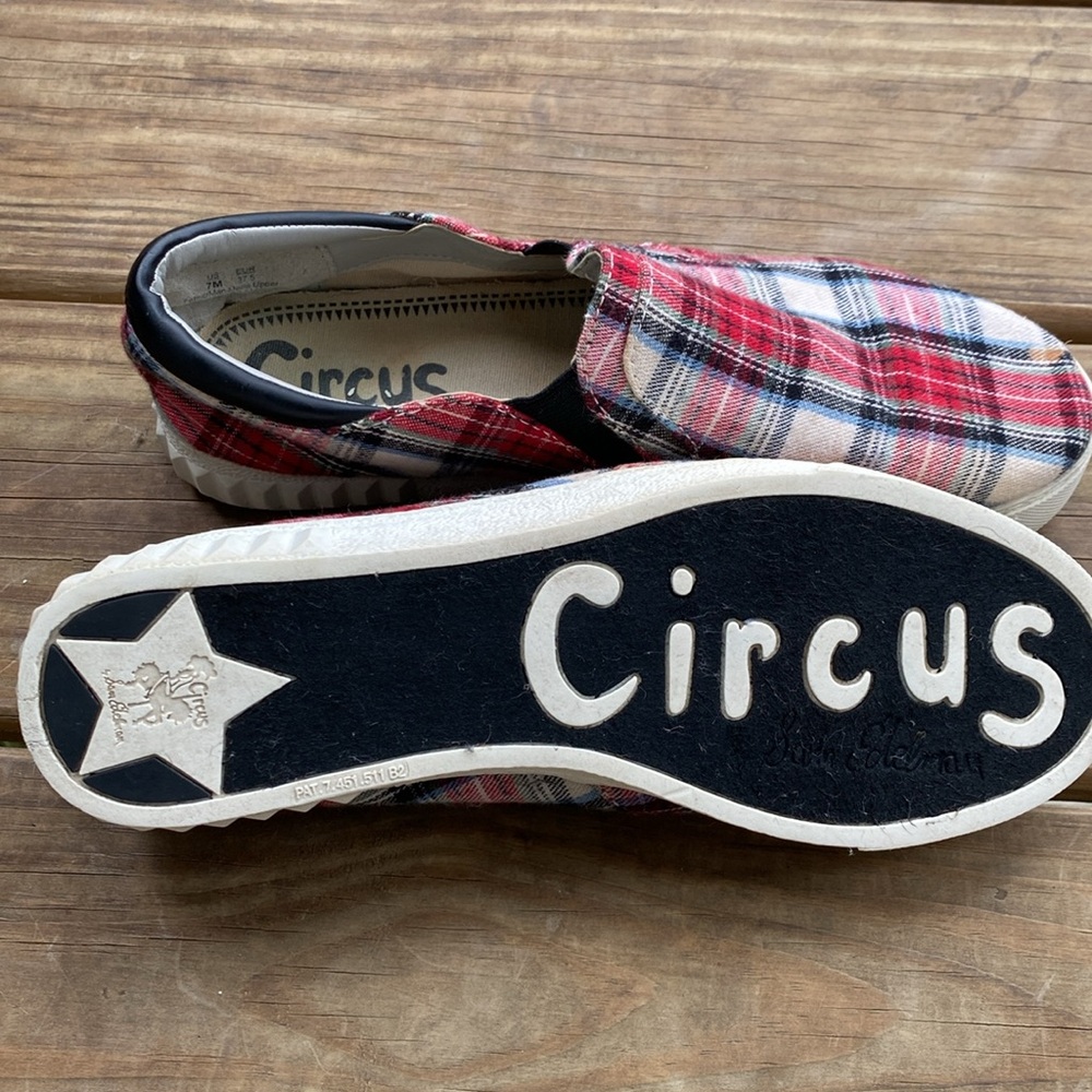 Sam Edelman Circus Canvas Red Plaid Slip on Shoes Sneakers
